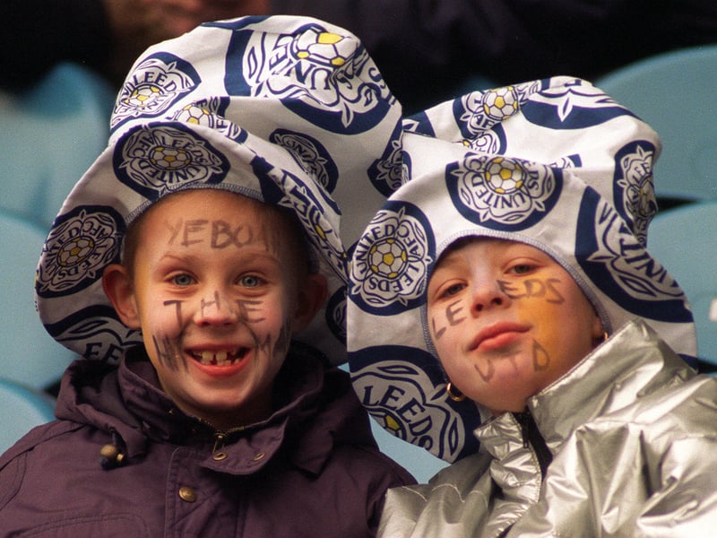 Two young Leeds United fans at Elland Road for the Coca Cola Cup semi-final against Birmingham City in 1996.