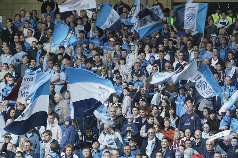 Manchester City fans watching the final game to be played at Maine Road in 2003. Photo: Alex Livesey/Getty Images