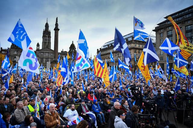 Scottish independence supporters gather at an IndyRef2 rally in George Square in Glasgow,Scotland. Credit: Getty Images