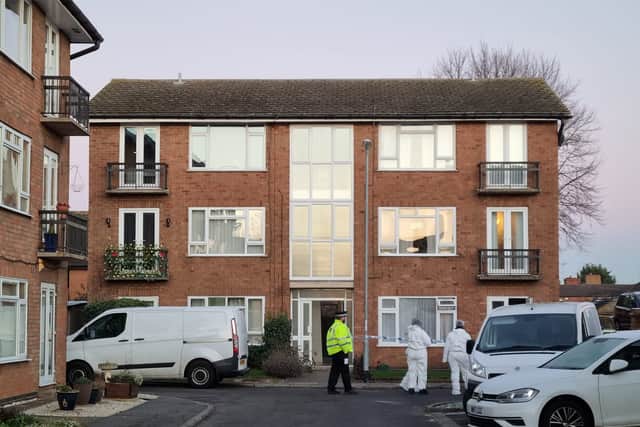 Our reporter is on the scene at the quiet block of flats off Rockingham Road in Kettering 