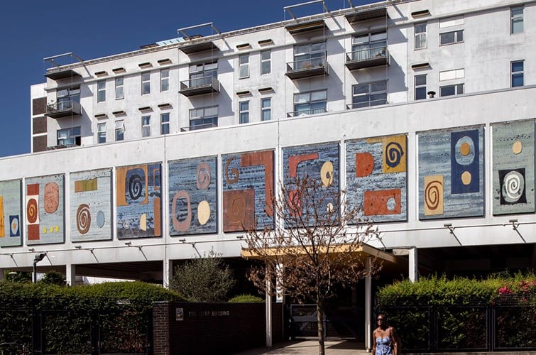 Created by 20th century artist John Piper, these 29 grade II listed colourful abstract decorative fibreglass panels in Fulham, London, were designed to bring public spaces back to life after the Second World War. (Photo: Historic England)