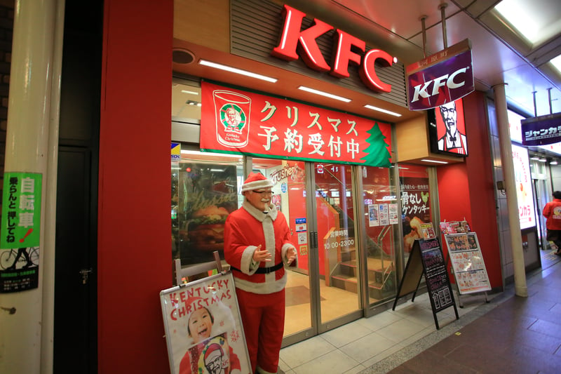 While turkey may be a Christmas dinner staple in Western nations, in Japan Christmas is associated with Kentucky Fried Chicken. An estimated 3.5 million Japanese families eat fried chicken on Christmas Eve thanks to a marketing stunt by KFC in the 1970s called Kurisumasu ni wa Kentakkii, or “Kentucky for Christmas”. This tradition is so popular that many place their orders months in advance.