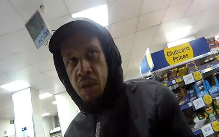    An unknown man was suspected of attempting to steal items from Tesco Express in Marlbrorough Street on Tuesday 18 October at around 5.10am.     When he was challenged by a security guard, he left the scene but later returned holding a knife. He then proceeded to threaten staff before leaving. If you recognise this man, please contact 101 and quote reference number 5222250545.