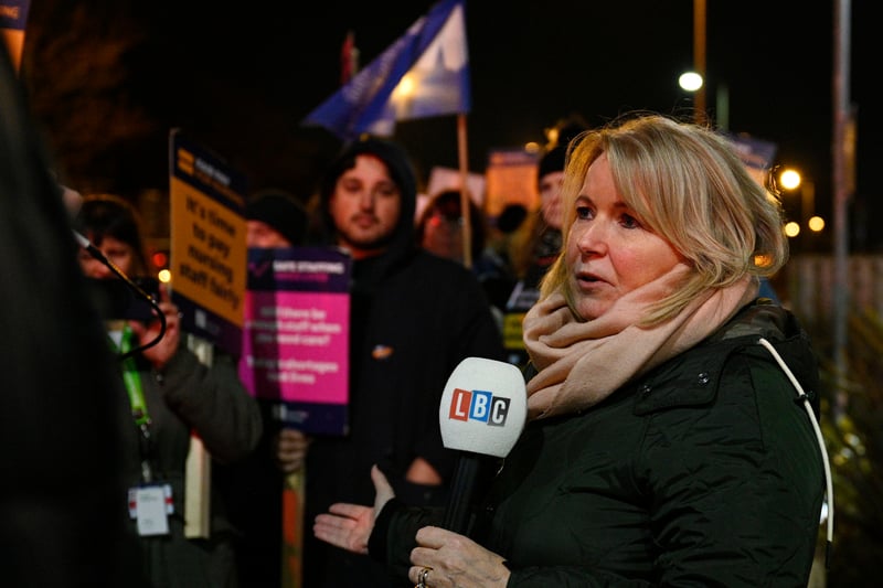  Pat Cullen, General Secretary and Chief Executive of the RCN is interviewed by the national press as nurses on the picket line stand outside Aintree University Hospital on December 20, 2022. Image: Annabel Lee-Ellis/Getty Images