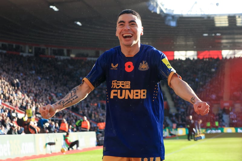 Miguel Almiron celebrates scoring in a 4-1 win over Southampton on November 6 - his fourth goal in as many games and seventh in seven.