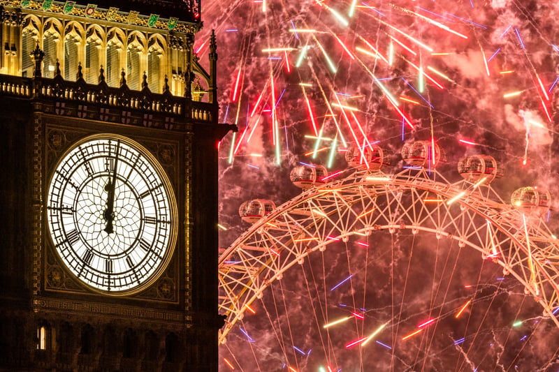 Fireworks lit up the London skyline over Big Ben and the London Eye just after midnight on January 1, 2023
