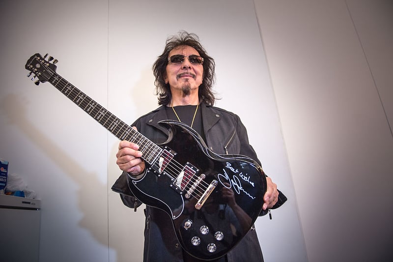 Tony Iommi co-founder of the band Black Sabbath is known not just for creating the genre of Heavy Metal but also for being an inventor. He made  light-guage guitar strings for his use because he’s missing the fingertips to two of his fingers. (Photo by Thomas Lohnes/Getty Images for Gibson)
