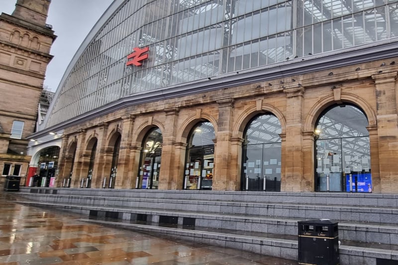 The front of Liverpool Lime Street station is deserted at lunchtime.