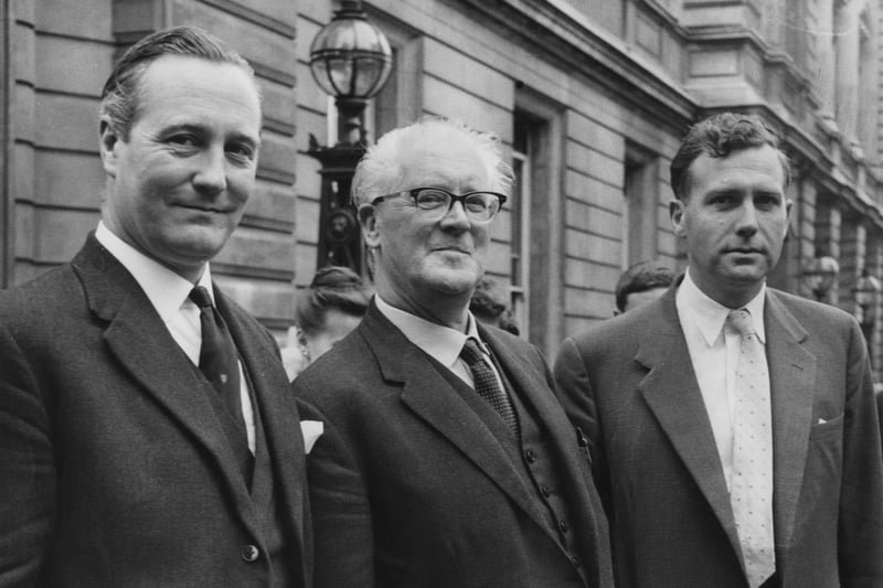 John Stonehouse (right) in 1961. He was first elected as Labour Co-operative Member of Parliament (MP) for Wednesbury in Staffordshire in a 1957 by-election