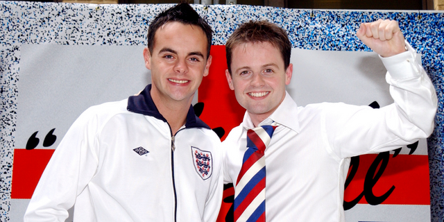 Ant and Dec attend the launch of their 2002 World Cup song We’re On The Ball.