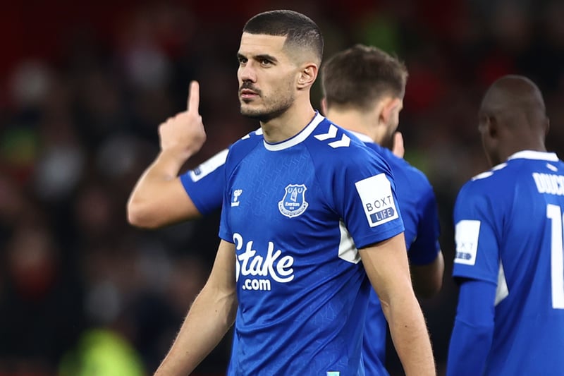 Conor Coady of Everton reacts after scoring an own goal, for Manchester United's second goal during the Emirates FA Cup Third Round match between Manchester United and Everton at Old Trafford on January 06, 2023 in Manchester, England. (Photo by Naomi Baker/Getty Images)