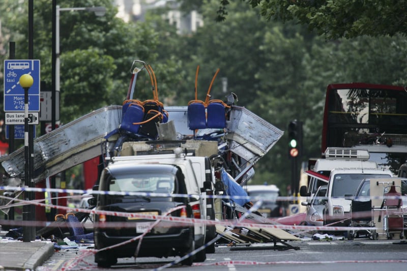 52 people are killed in bomb attacks on three Tube trains and a bus on July 7 2005