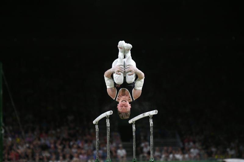 The former gymnast took his third gold medal on the Horizontal Bar as well as securing silver medals on the Rings and the Parallel Bars.