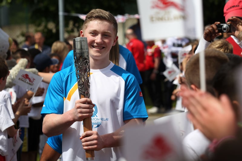 Nile Wilson was chosen as one of the Baton bearers to hold the Queen’s Baton at the John Charles Center for Sport in Leeds on June 21, 2014.