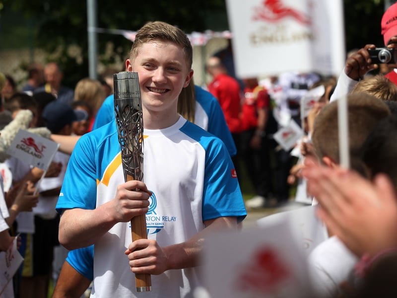 Nile Wilson was chosen as one of the Baton bearers to hold the Queen’s Baton at the John Charles Center for Sport in Leeds on June 21, 2014.