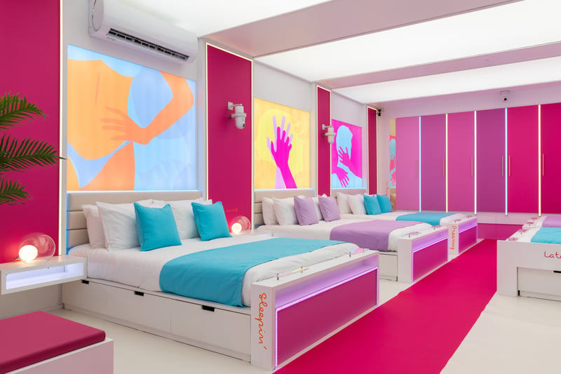 The main bedroom stays true to the bold and kitsch design of the show