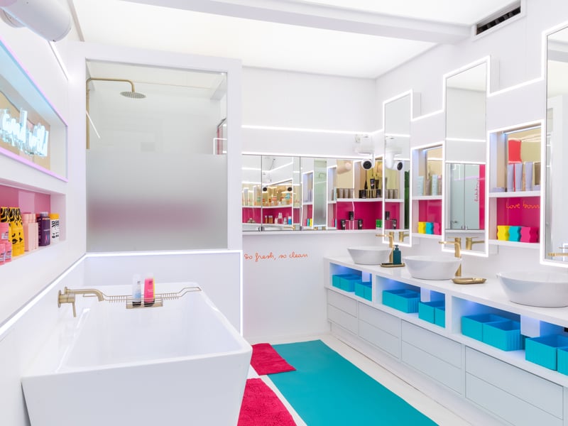 The luxurious bathroom is probably the least dramatic room in the Love Island villa 