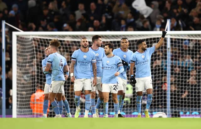 City celebrate their fourth goal over Chelsea in FA Cup third round