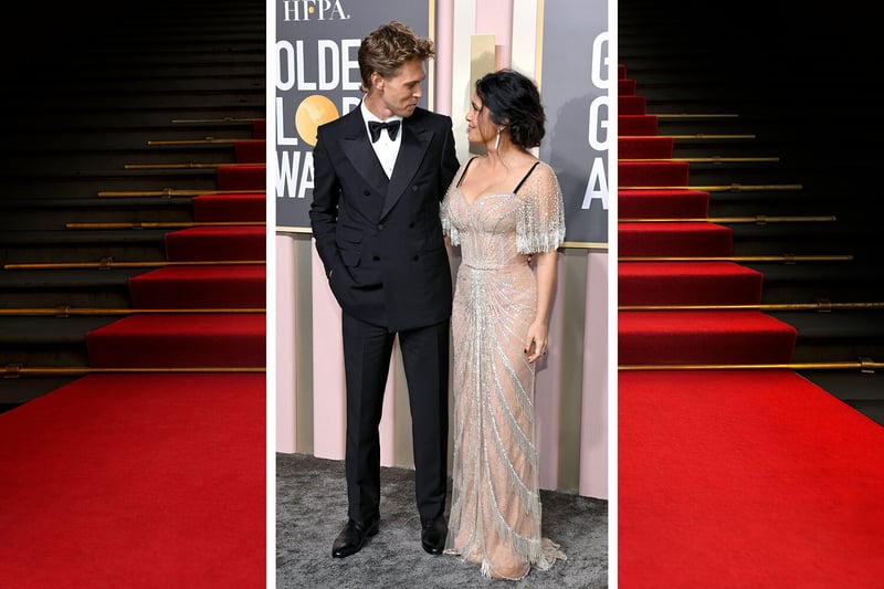 Austin Butler looked handsome in Gucci and Salma Hayek also wore a glittery Gucci gown.
