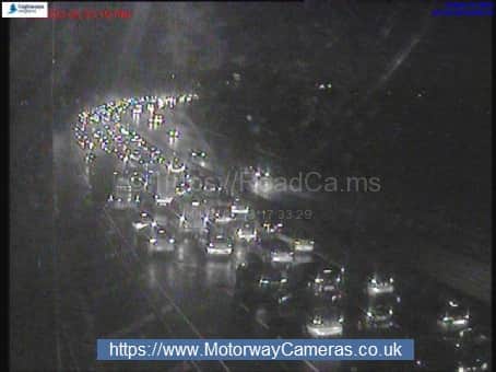 This picture from Motorway Cameras shows traffic building up on the M62 eastbound. 