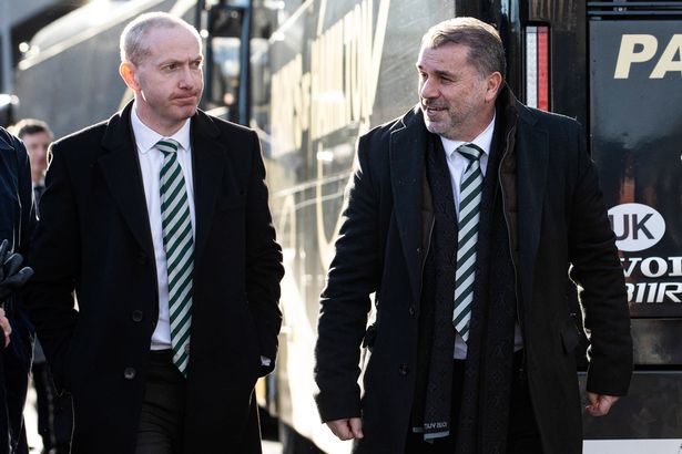 Celtic chief executive Michael Nicholson and first-team manager Ange Postecoglou arrive.