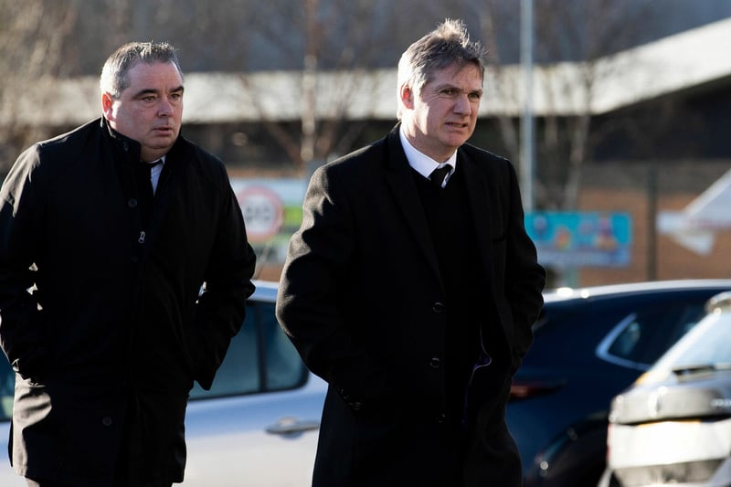 Former Hoops and Aberdeen striker Joe Miller attends the funeral.