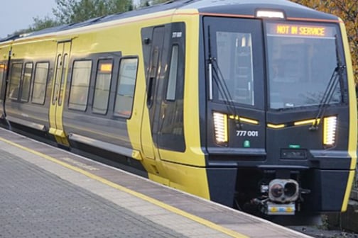 Testing of the new Class 777 trains at Sandhills Station, 2021.