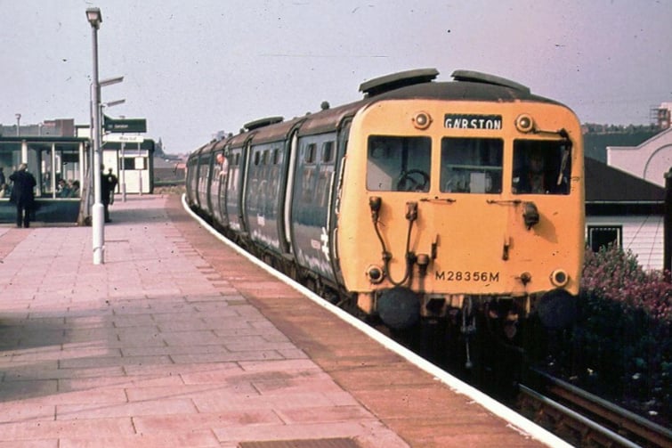 Merseyrail train at Sandhills station in 1979, headed for Garston. 
