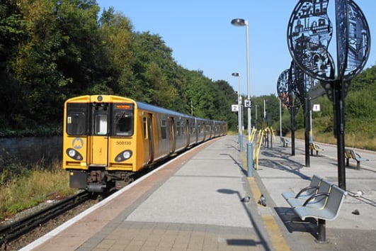 A Merseyrail train leaves Birkenhead Park, 2013.