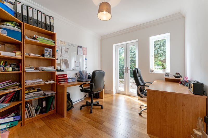There’s also a lovely home office with double patio doors to the rear, as well as a large utility and fabulous boot room, complete with doggy shower, and the entire downstairs also has underfloor heating.