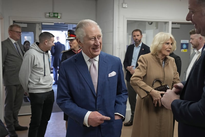 King Charles III and the Queen Consort during a visit to the Norbrook Community Centre in Wythenshawe Credit; PA pool