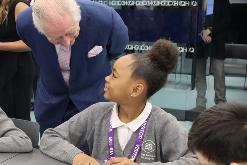 King Charles meets pupils from Co-opAcademy New Islington at GCHQ in Manchester