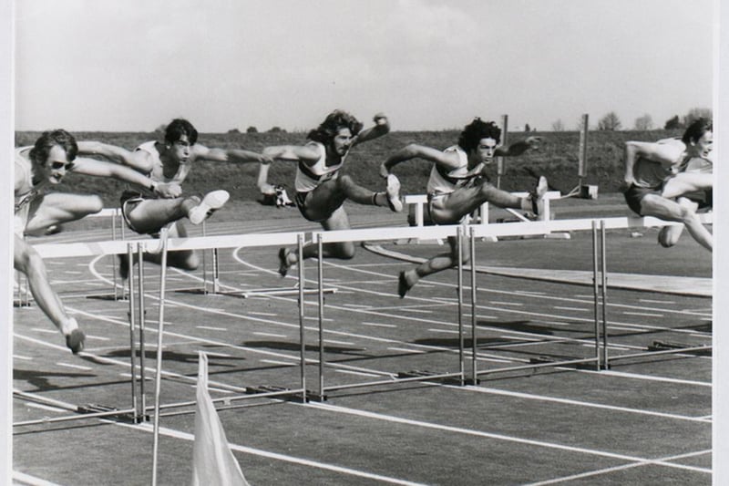 Men’s hurdles event held at the Whitchurch Sports Stadium.