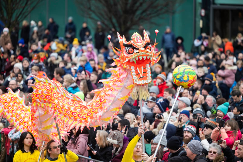 Crowds gathered at Manchester Central to watch the Chinese New Year Dragon Parade. Credit: Fabio De Paola/PA Wire