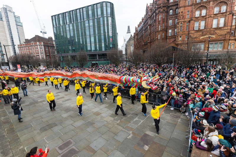 Performers take part in the Dragon Parade as part of Manchester’s Chinese New Year. Credit: Fabio De Paola/PA Wire
