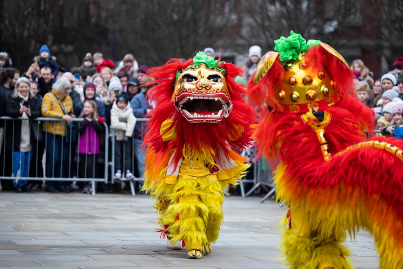 Crowds gathered at Manchester Central to watch the Chinese New Year Dragon Parade.  Credit: Fabio De Paola/PA Wire