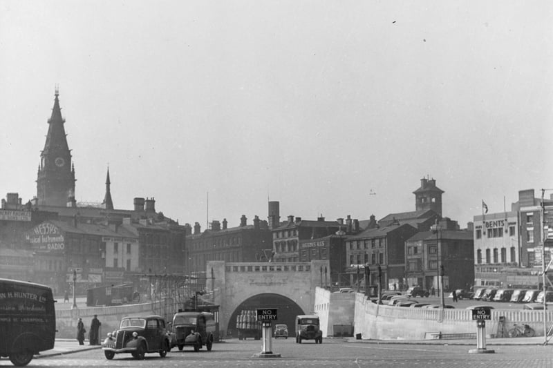 The Liverpool entrance of the Mersey Tunnel in 1949.