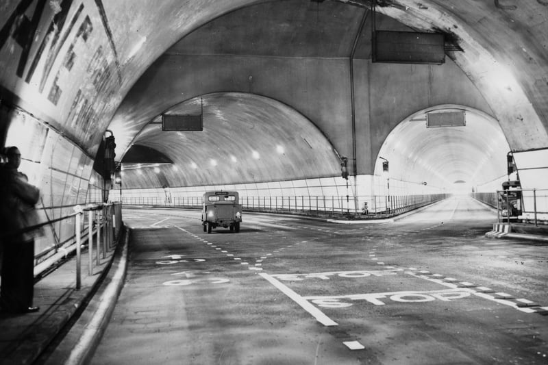 A van trundles past the Pierhead exit of the Mersey Tunnel.