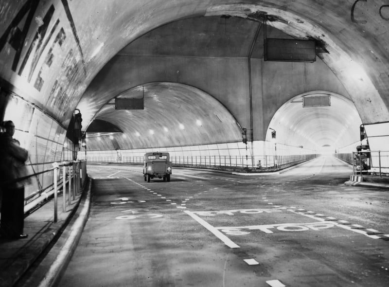 A van trundles past the Pierhead exit of the Mersey Tunnel.