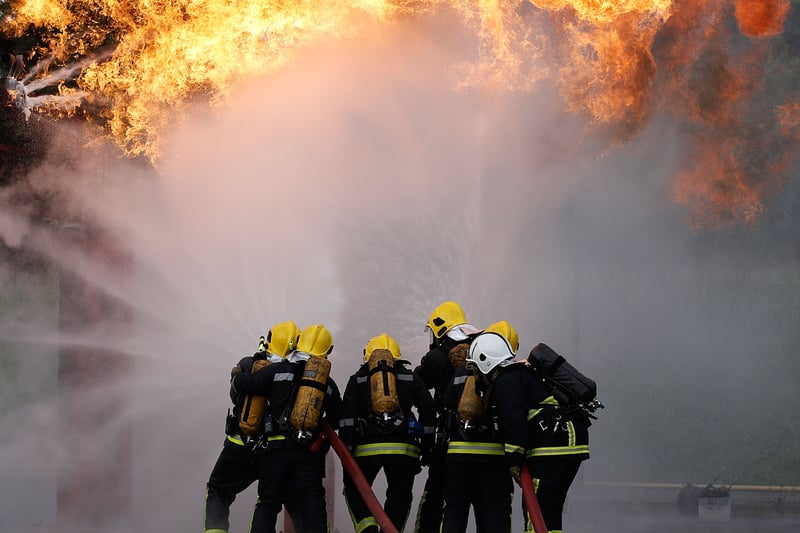 Firefighters tackle a simulated gas explosion as they take part in the UK’s biggest ever rescue exercise, which simulated an earthquake. Part of the simulation included vehicles and people trapped in the Mersey Tunnel.