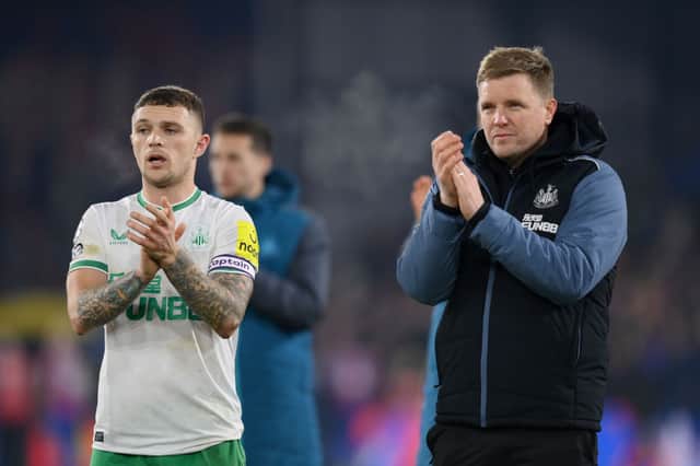 Newcastle United right-back Kieran Trippier (left) and head coach Eddie Howe (right).  (Photo by Justin Setterfield/Getty Images)