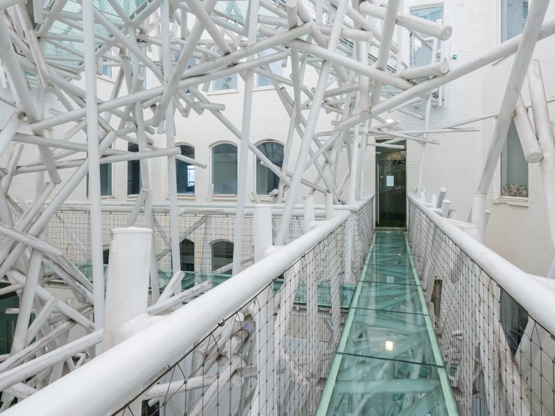 Bridge between offices at the Zellig building at the Custard Factory in Digbeth, Birmingham