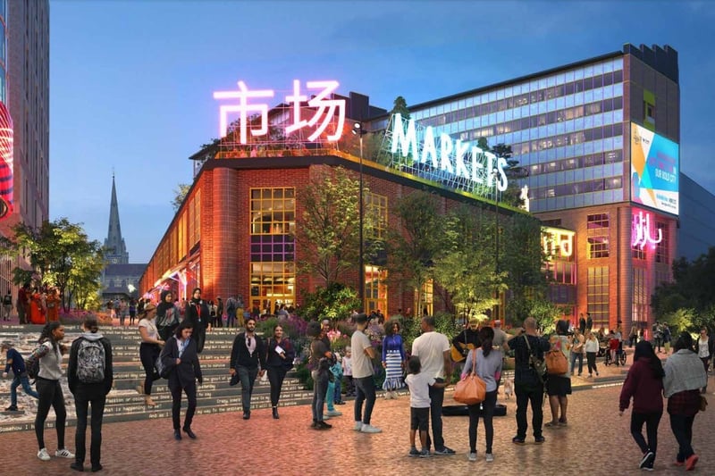 The huge project aims to transform the former Birmingham wholesale markets into a new public realm – complete with offices, retail units, a pub, two new community squares, and even a theatre or cinema.