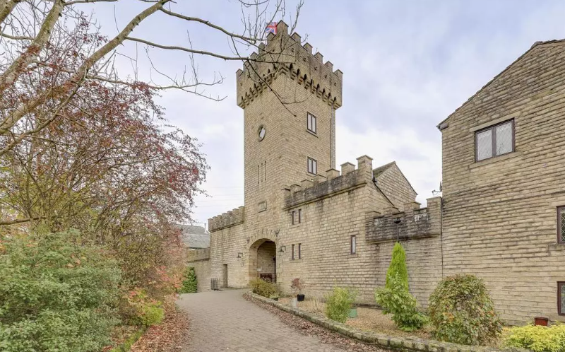 The front of the castle walls at Tower Court, Bury