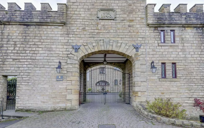 The castle gates leading to the property