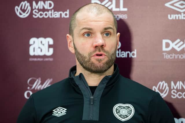 Robbie Neilson speaking at the Hearts press conference today