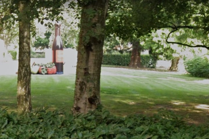 Near The University of Manchester is this small green space in which you might spot the playful and quirky sculpture of a Vimto bottle, in honour of the soft drink’s association with the city. Photo: Google