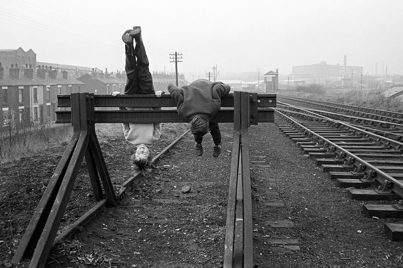 Boys on the rail track Bolton 1970s Credit: Don Tonge _ British Culture Archive