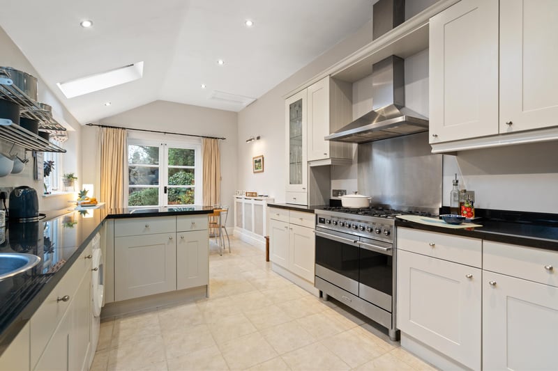 The kitchen has been refurbished and has modern interior with great views out into the garden
