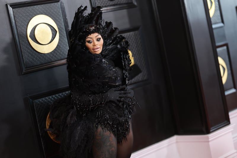Blac Chyna chose a black number with embellishments and feathers.